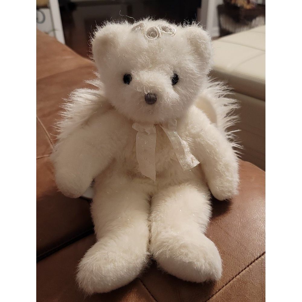 TY White Sparkly Winged‎ Bear 14"
